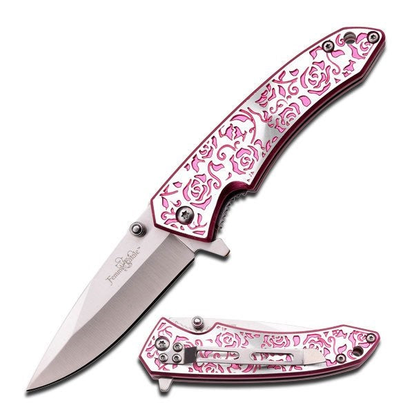 Pink Rose Texture Folding Knife
