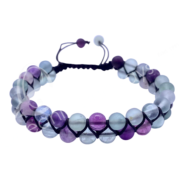 Oceanic - Rainbow Fluorite Double Row Adjustable Beaded Bracelet