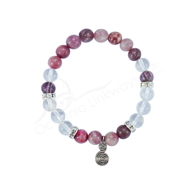 Oceanic - Lepidolite & Quartz Crystal Beaded Bracelet w/Double Spiral