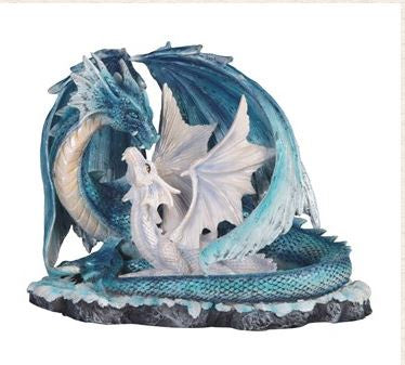 Blue Ice Dragon w/Baby Statue