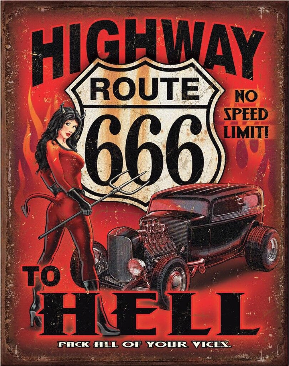 Route 666 - Highway to Hell Tin Sign