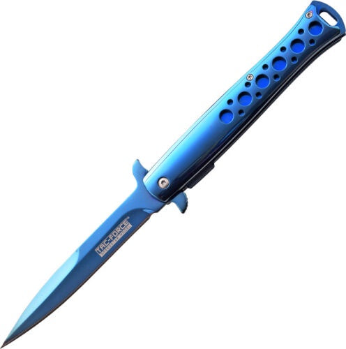 Blue Titanium Stiletto Folding Knife