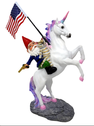 Funny Guy - Gnome & Cat Riding Unicorn America Statue