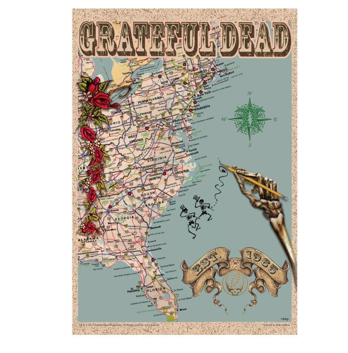HappyLife - Grateful Dead East Coast Map Offset Print