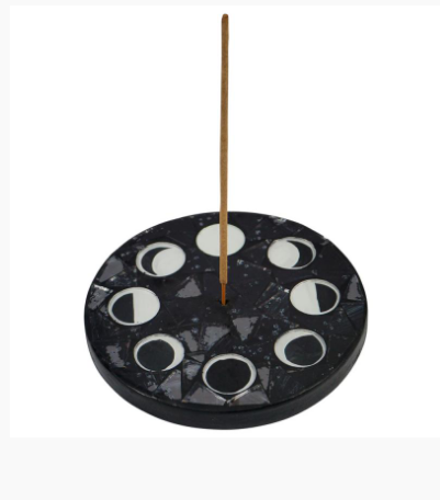 Black Mosiac Moon Round Incense Burner