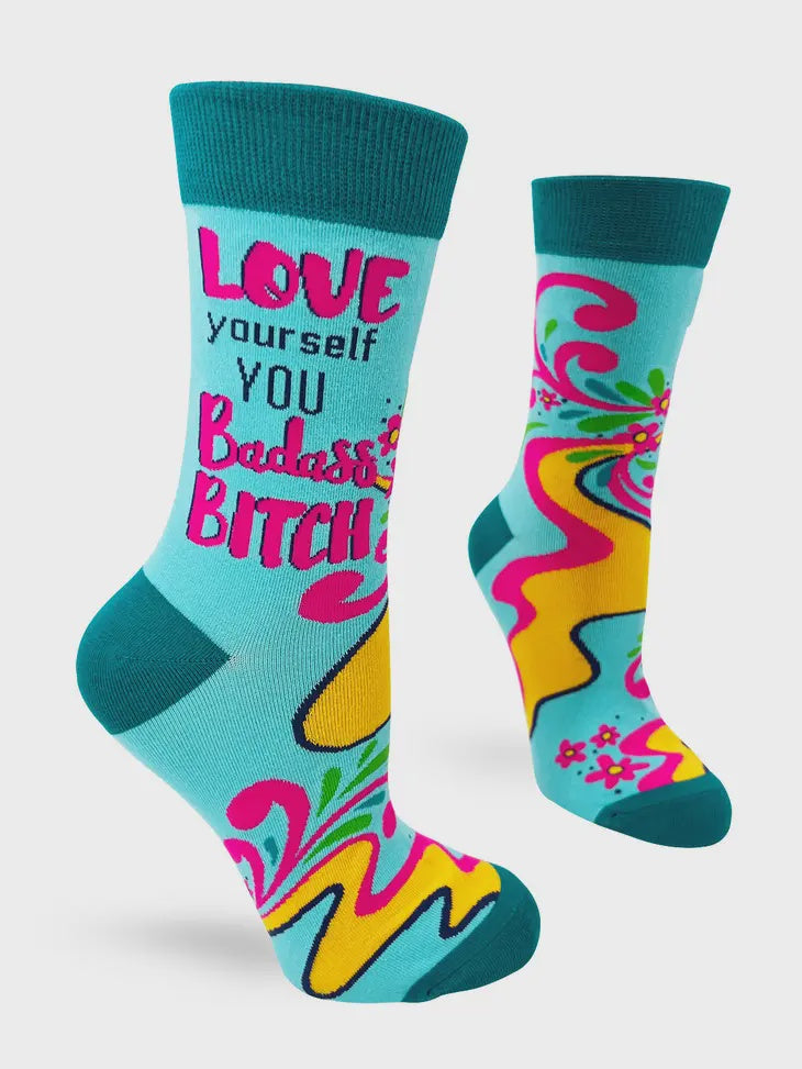 Love Yourself You Badass Bitch Ladies' Novelty Crew Socks