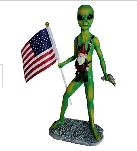 Funny Guy - Alien and Gnome America Statue