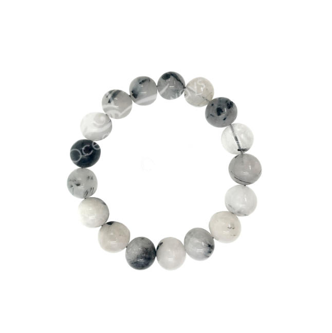 Oceanic - Quartz w/Rutile Black Tourmaline Beaded Bracelet