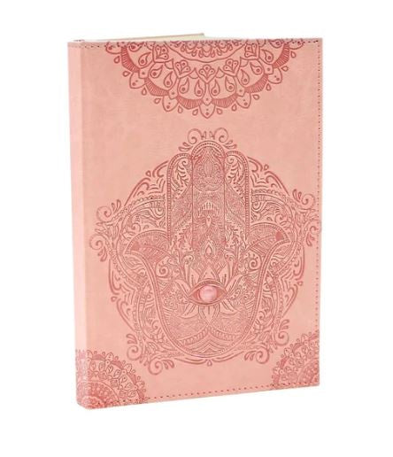 Earths Elements - Pink Hamsa Journal w/Rose Quartz Stone