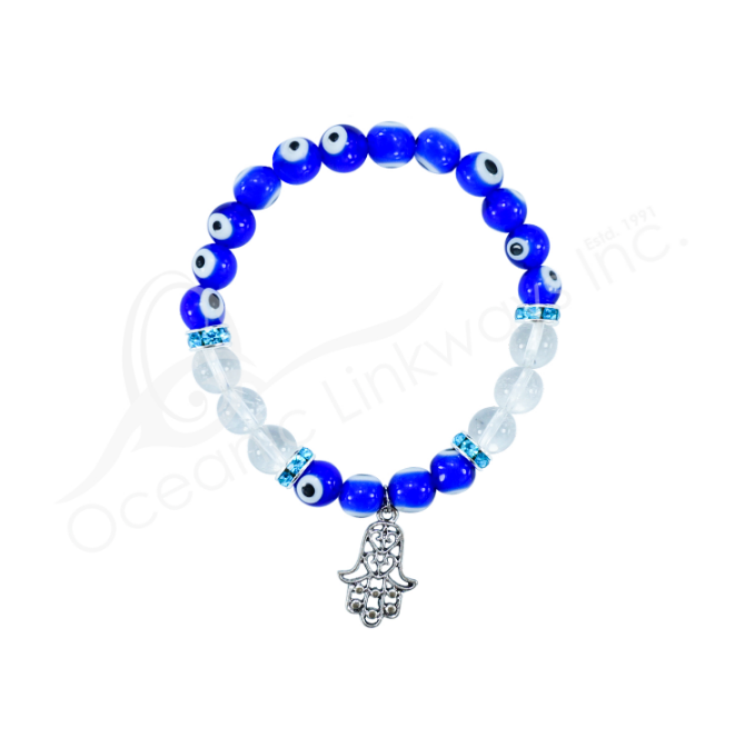 Oceanic - Evil Eye & Quartz Crystal Beaded Bracelet w/Hand of Fatima