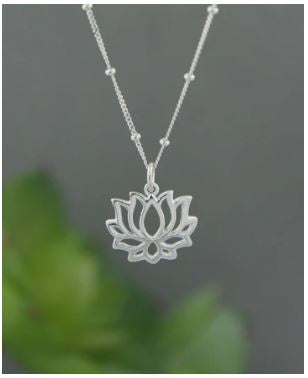 Culture Spot - Sterling Silver Lotus Necklace w/ Beaded Chain