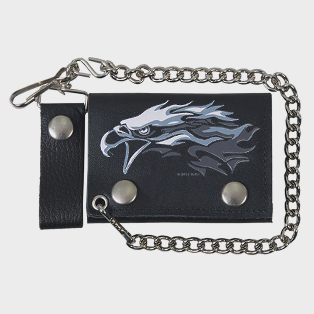Hot Leathers - Trifold Tribal Eagle Black Chain Wallet