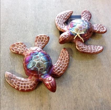 Raku Potteryworks - Multicolor Raku Sea Turtle 3"