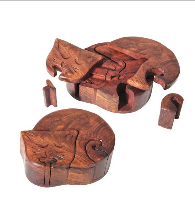 Wood Cat Puzzle Box