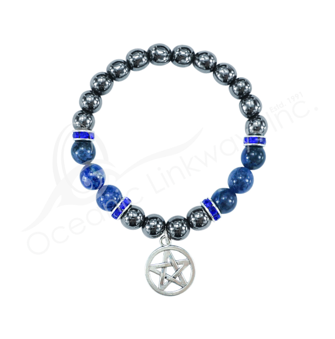 Oceanic - Hematite & Sodalite Beaded Bracelet w/Pentacle